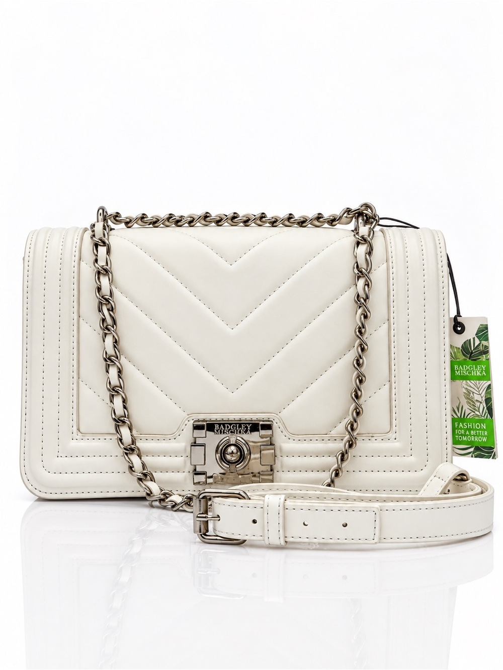 Badgley Mischka White L Quilt Crossbody Shoulder Bag NWT $149